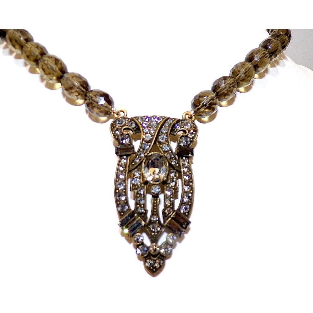 AMAZING Heidi Daus SIGNED SWAROVSKI CRYSTAL Chandelier Gold MOSS GREEN NECKLACE - Picture 6 of 9